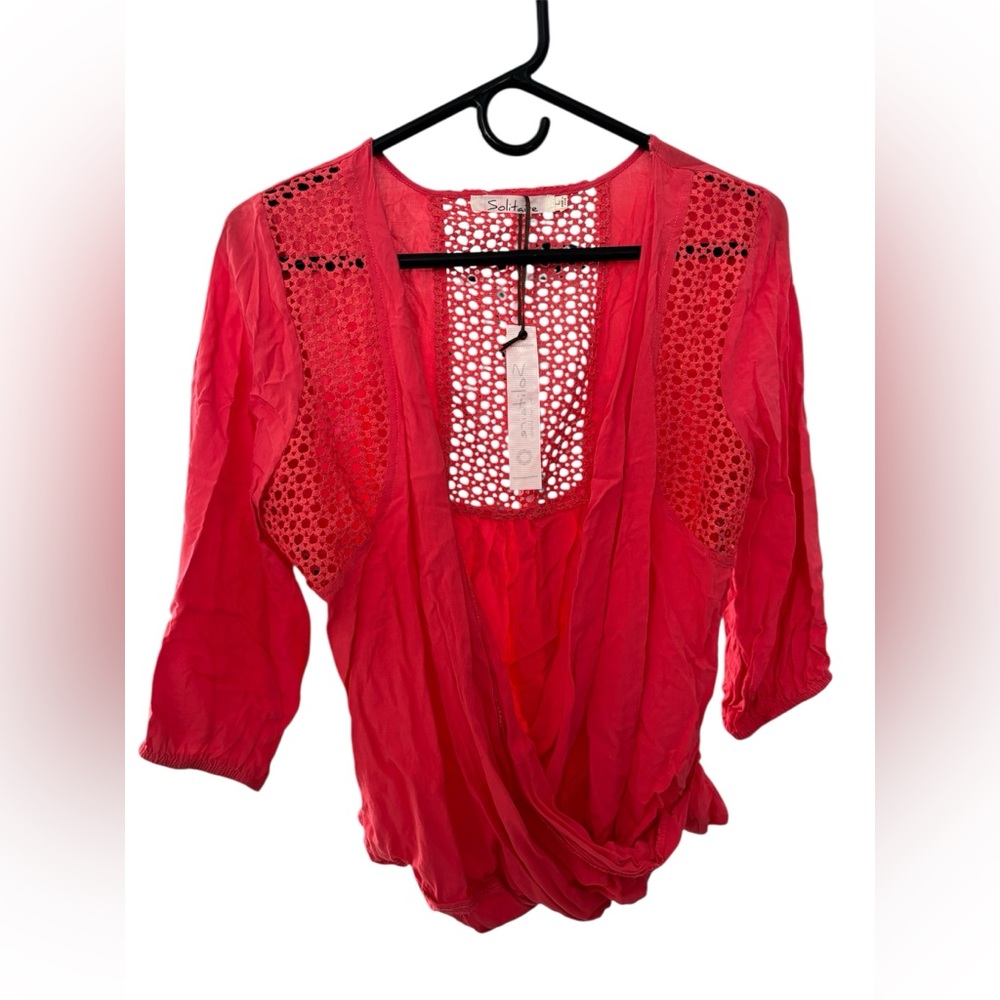 Red Crochet Detail Women's Blouse